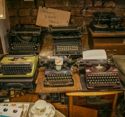 antique typewriters in an antique shop