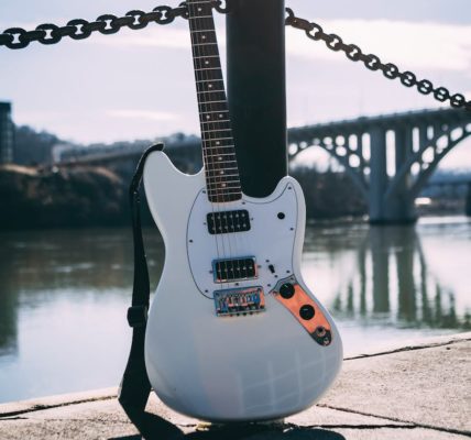 photo of guitar near river